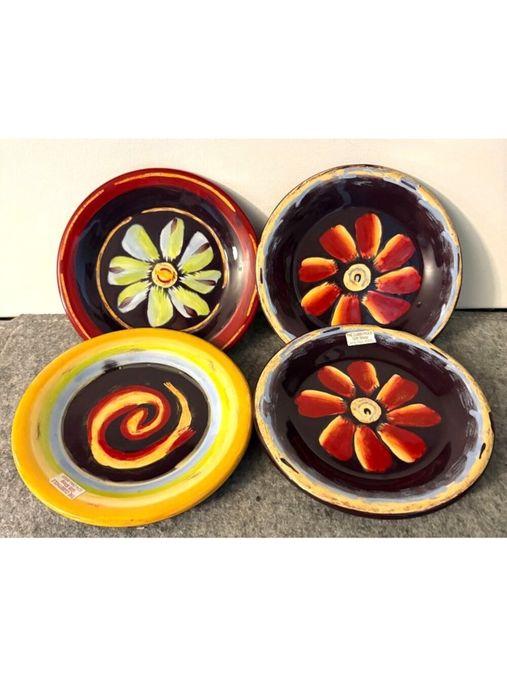 Set  of 4 Bella Casa By Ganz 5.5" Hand painted Flower Design Plates  # 3385